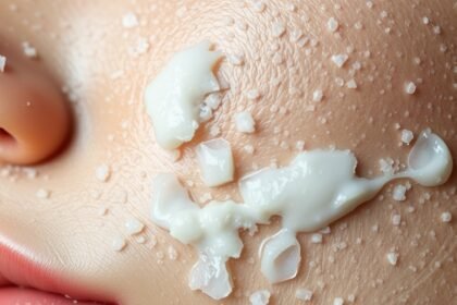 Bőrradír a bőrön, tisztító és exfoliáló hatással.