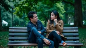 Párbeszéd egy fiatal pár között a parkban