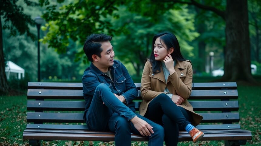 Párbeszéd egy fiatal pár között a parkban