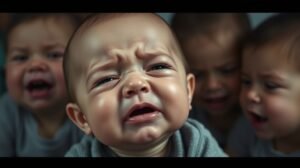 Csecsemők sírása, különböző fázisból származó arckifejezések.