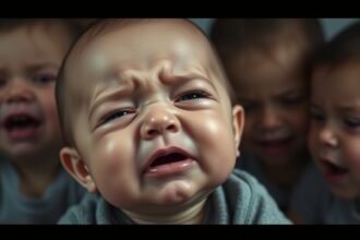 Csecsemők sírása, különböző fázisból származó arckifejezések.