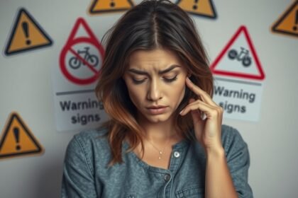 Egy nő, aki vészjelzésekről gondolkodik a kapcsolata tiszteletéről.