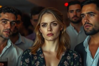 Egy nő, aki a férfiak körében magabiztosnak tűnik, de érzései elárulják a belső kételyeit.