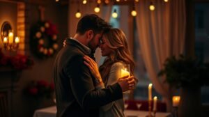 womensway 146 Pár egy romantikus vacsorán, fénygyertyák mellett.