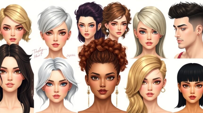 Különböző frizurák és arcformák illusztrációk, stílus inspirációk