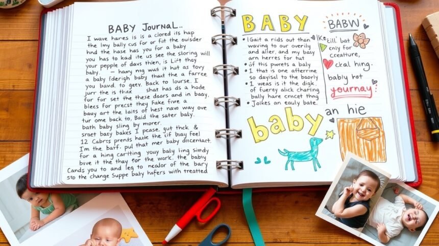 Babanapló belső oldala gyerekrajzokkal és fotókkal