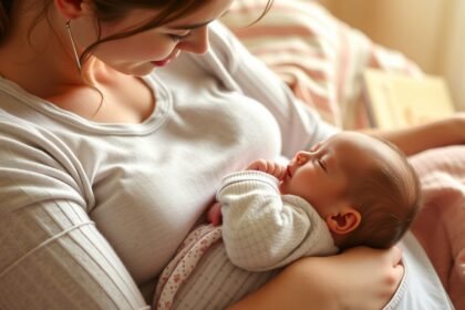 Anya és újszülött baba közeli képe, szeretetteljes pillantásban