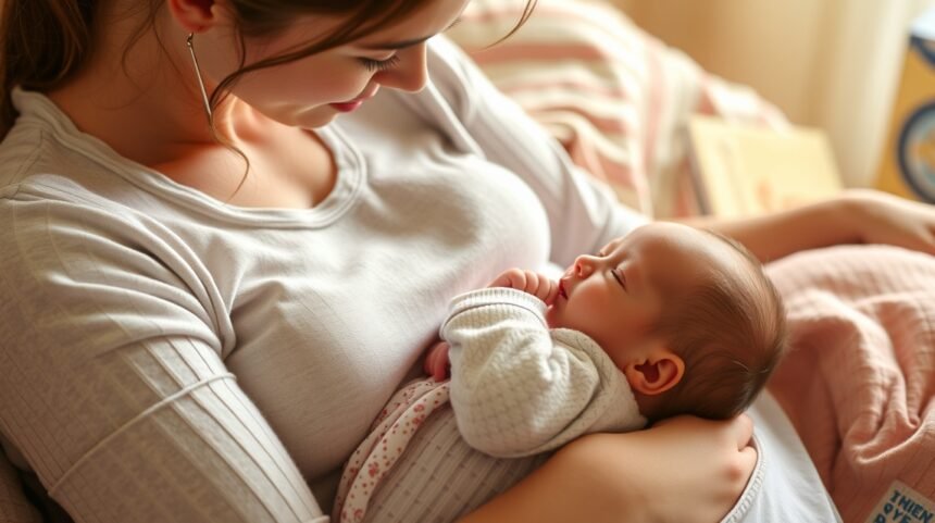 Anya és újszülött baba közeli képe, szeretetteljes pillantásban