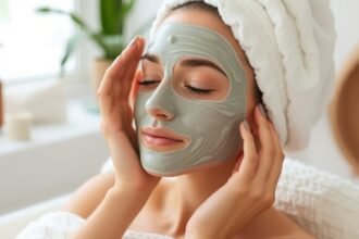 Nő hidratáló arcpakolással a megfázás utáni bőrregeneráláshoz