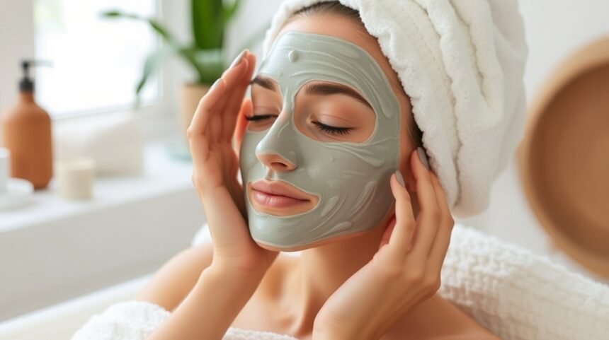 Nő hidratáló arcpakolással a megfázás utáni bőrregeneráláshoz