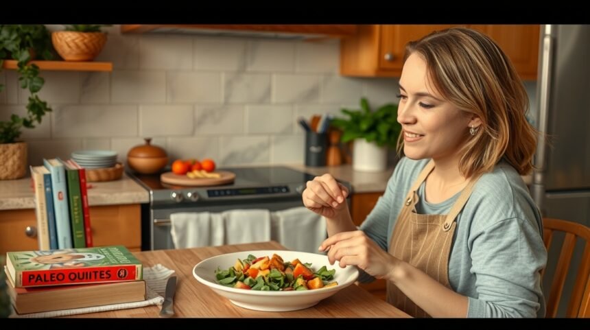 Nő egészséges salátát fogyaszt a paleolit étrend keretében