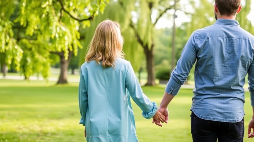 9 hosszú távú kapcsolati cél, amit érdemes szem előtt tartani 1 Párkapcsolatban lévő személyek sétálva kéz a kézben egy parkban.