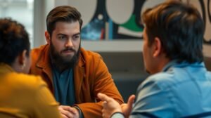 Két férfi komoly beszélgetést folytat, a türelem próbájáról.