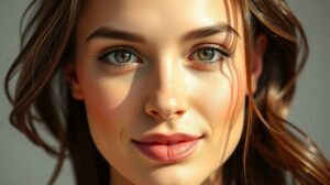 Egy fiatal nő smink nélkül, természetes szépsége kiemelve.