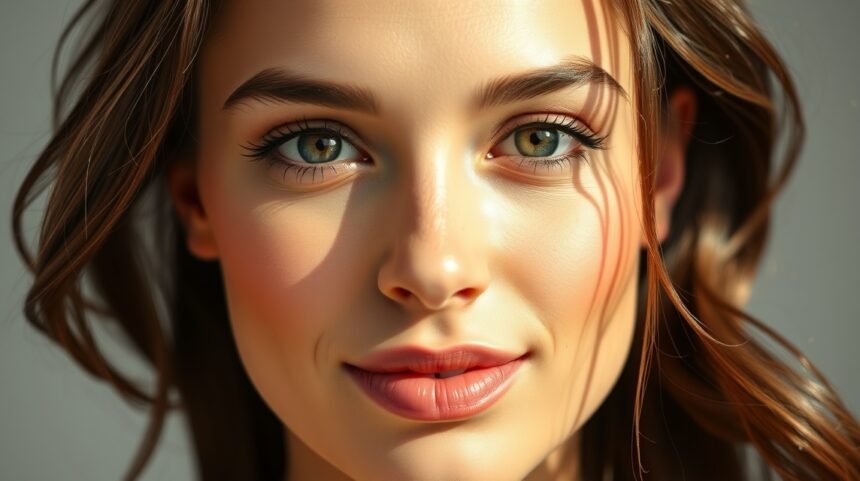 Egy fiatal nő smink nélkül, természetes szépsége kiemelve.