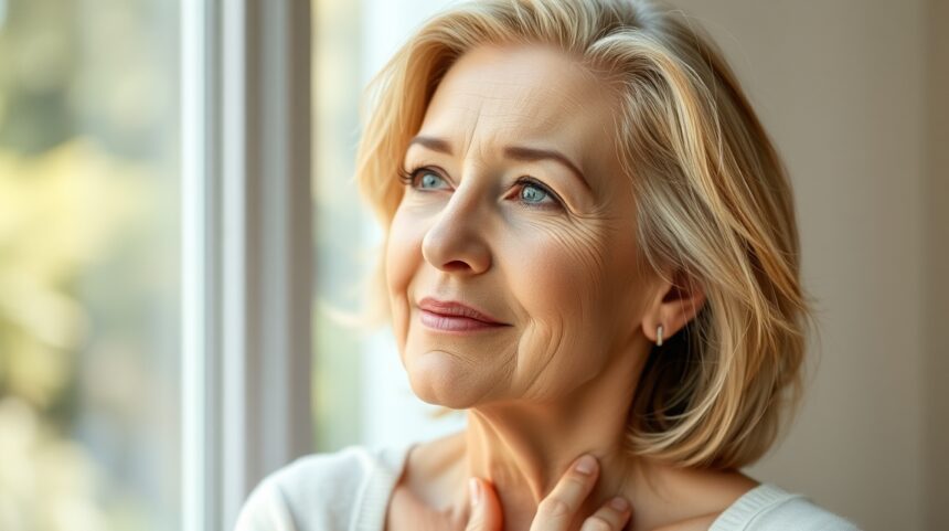 Bőrápolás a menopauza után: Mire figyelj különösen? 1 Idősebb nő néz a távolba, szépségápolás és bőrápolás témája.