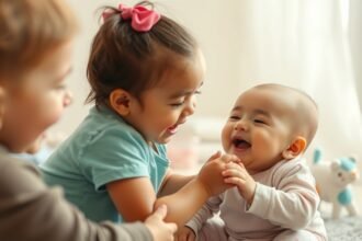 Két kisgyermek játszik együtt, boldogan nevetve.