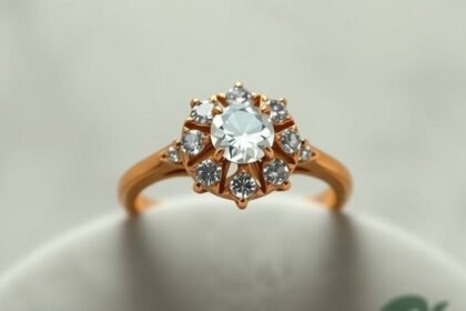 Gyönyörű eljegyzési gyűrű briliáns kövekkel és arany színben.