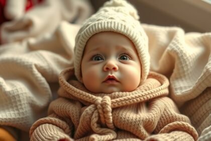 Baba réteges öltöztetés meleg ruhában és sapkában