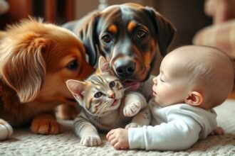 Baba, cica és kutya közötti barátság és összeszoktatás.