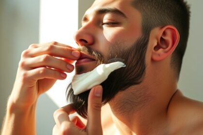 Férfi szakáll ápolása napozás után, hidratáló krém használata.