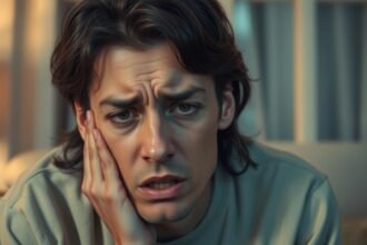 Férfi, aki stresszes és ideges, kéz a fején