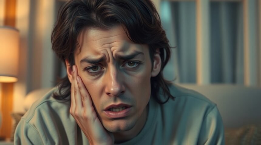 Férfi, aki stresszes és ideges, kéz a fején