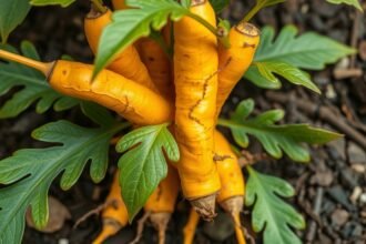 Kurkuma gyökerek zöld levelekkel, egészségügyi előnyökkel.