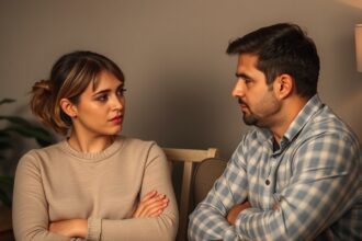 Egy pár, akik komolyan beszélgetnek az ex kapcsolatukról