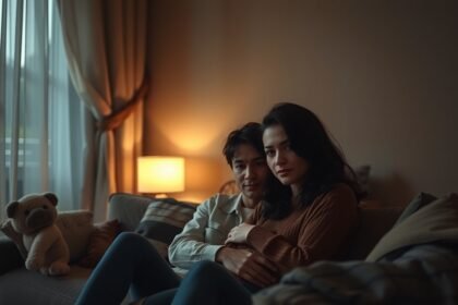 Pár együtt a kanapén, romantikus légkörben, sok időt töltve.