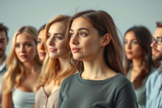 Fiatal nők és férfiak csoportja, akik különböző tulajdonságokat képviselnek.