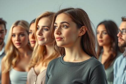 Fiatal nők és férfiak csoportja, akik különböző tulajdonságokat képviselnek.