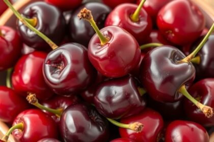 Friss, érett melatonintartalmú meggyek közelről