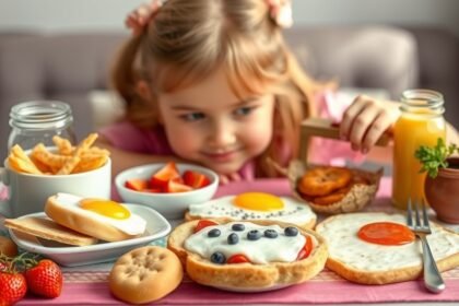 Laktató és egészséges reggeli gyerekeknek, friss gyümölcsökkel.