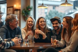 Barátok vidáman beszélgetnek egy kávézóban