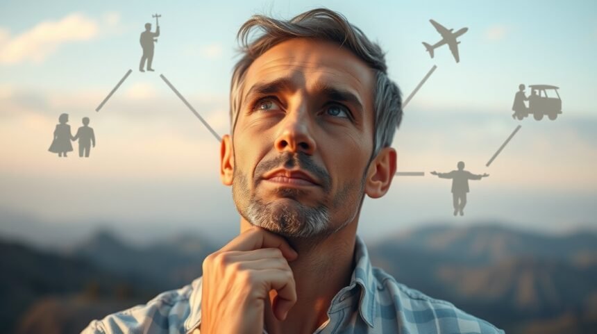 Férfi gondolkodik a párkapcsolatok fázisairól és döntéseiről.