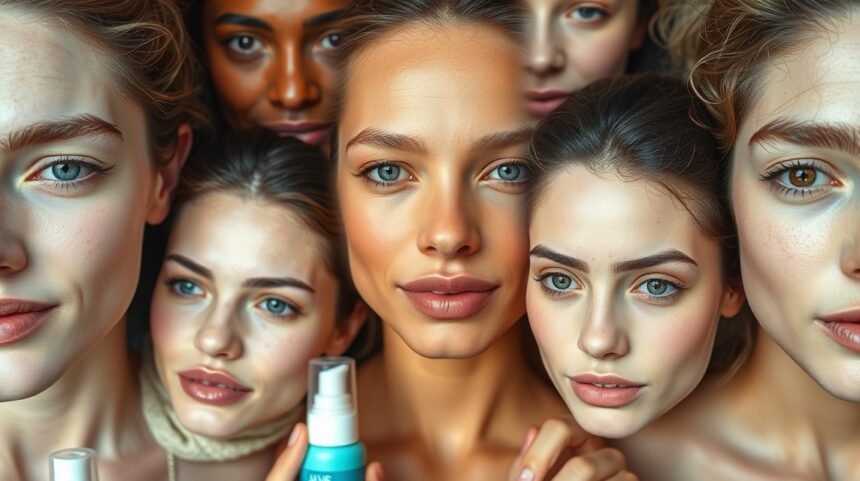 Különböző bőrtípusok és ápolási termékek bemutatása