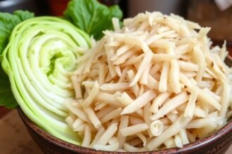 Friss savanyú káposzta és zöld saláta egy tálban