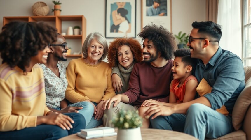 Mozaikcsalád együttlét boldogsága és támogatása