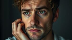 Egy férfi, aki a múlt hibáira gondol, elveszetten néz.