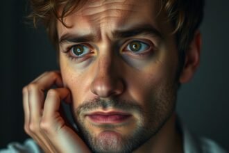 Egy férfi, aki a múlt hibáira gondol, elveszetten néz.