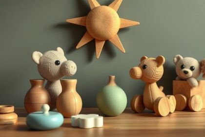 Kreatív DIY babajátékok fából és puha anyagokból, családi dekorációval.