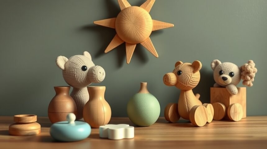 Kreatív DIY babajátékok fából és puha anyagokból, családi dekorációval.