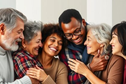 Különböző korú emberek boldog pillanatai együtt.