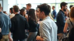 Félénk ember ismerkedik egy társasági eseményen.