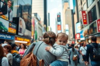 Baba a városi forgatagban, praktikusan és kényelmesen.