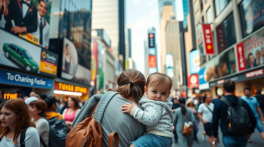 Baba a városi forgatagban, praktikusan és kényelmesen.