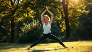 womensway 135 Nő jógázik a természetben, egészséges életmódot képviselve