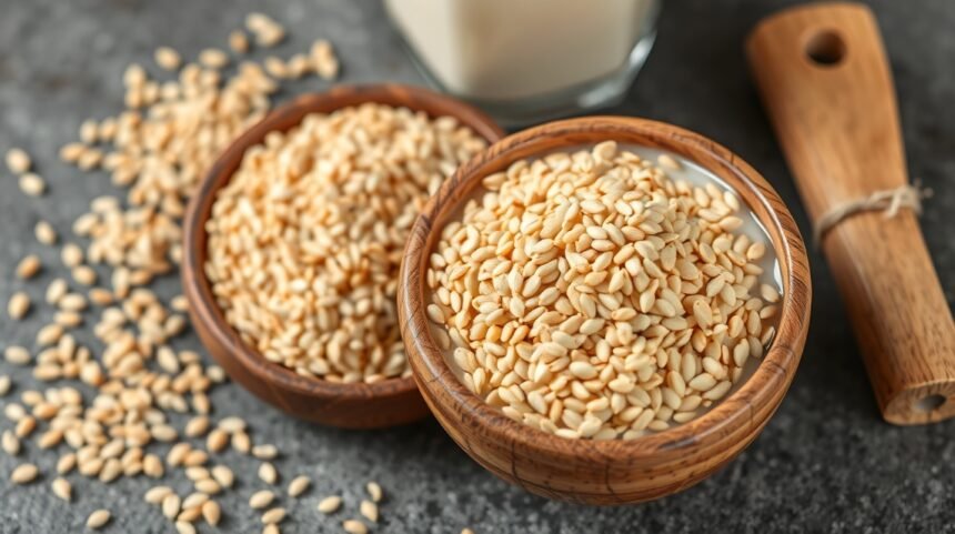 Szezámmag, egészséges növényi kalciumforrás az étkezéshez.