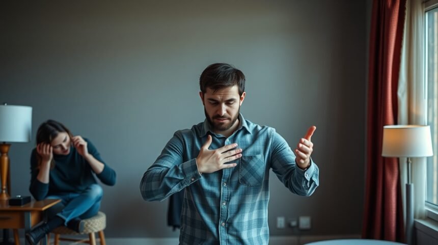 Férfi komoly beszélgetést folytat női partnerével, jelzi az elkötelezettségét.